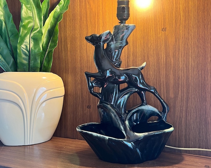 Vintage 1950s Ceramic Prancing Deer Figural TV Lamp