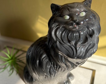 Black Mid Century Cat Figurine, Vintage Cat Statue, Gift for Cat Lovers, MCM