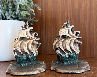 Vintage Sailing Ship Bookends Set