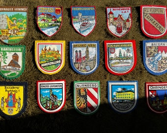 Vintage Travel Patches, Germany Souvenir Woven Sew On Sampson Badges of German Cities, Munich, Hamburg, Bayern, Stuttgart, Ohringen