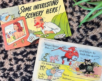 Post Cards, Vintage Blank Greeting Cards, Funny Riddle and Pin Up