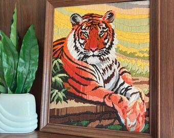 Embroidery Art Tiger Wall Decor, Vintage Maximalist Wall Art