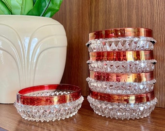 Vintage Crystal Bowl Triket Dish, Jewelry Dish, Key Bowl, Snack Bowl, Cereal Bowl, Indian Glass Diamond Point Ruby Red Bowl