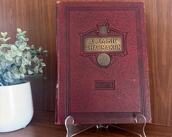 Antique Alembic Pharmakon, 1926 Pharmacy Medical School Class Yearbook, Dark Academia Library Decor