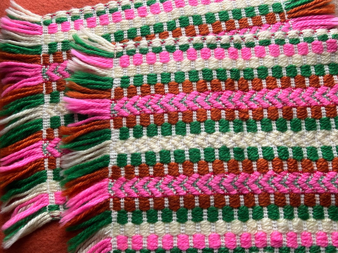 Handmade Vintage Woven Placemats Embroidery Yarn Pink & Green Etsy