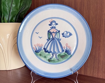Hand-Painted Ceramic Stoneware Pottery Plate, "Farmer's Wife" Country Scene by M.A. Hadley, Signed