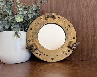 Vintage Nautical Porthole Mirror Ship Window, Brass Coastal Wall Decor