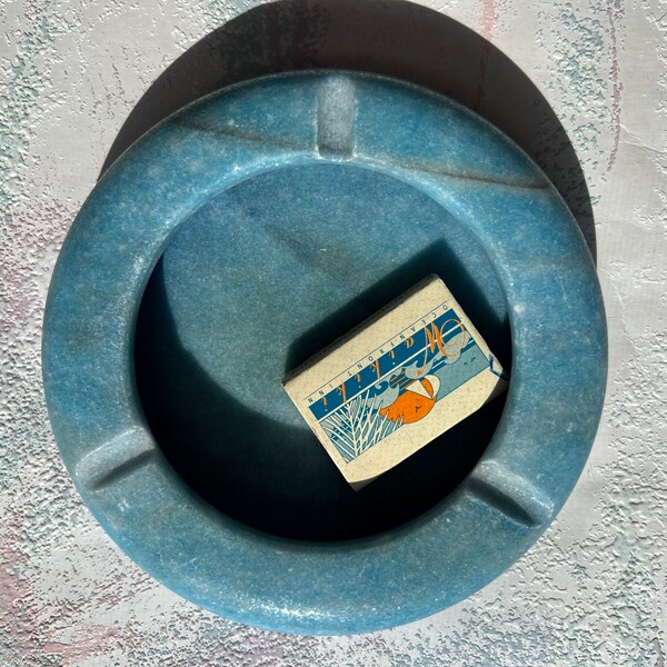 Vintage Marble Ashtray, Powder Blue Mid Century Modern Ashtray