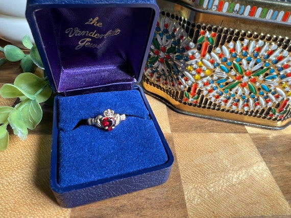 14K Gold Garnet Claddagh Ring, January Birthstone Capricorn Gift