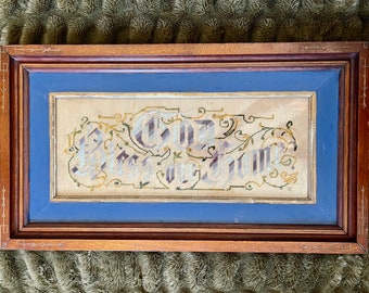 1800s Antique Victorian Punch Paper Embroidery Motto Sampler: "God Bless Our Home"