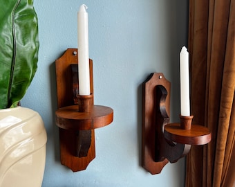 Wood Wall Sconce Candle Holders, Vintage, Retro, Mid Century, Wall Mounted Decor