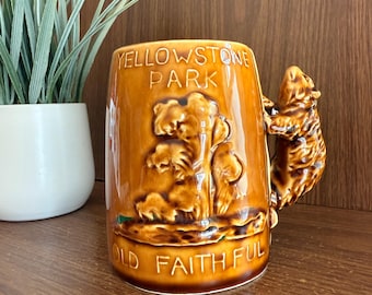Vintage Yellowstone National Park, Old Faithful Bear Mug, 1930s