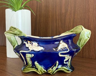 Art Nouveau Majolica Jardiniere with Floral Motif