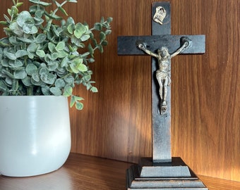 Antique Standing Crucifix, Catholic Altar Cross Tabletop Crucifix
