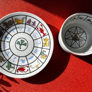 Tea Leaf Reading Cup, Divination Tools, Fortune Telling Astrology Cup with Zodiac Signs, Mystical Witchy Stuff