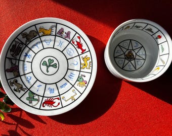 Vintage Tea Leaf Reading Fortune Telling Tea Cup with Zodiac Saucer