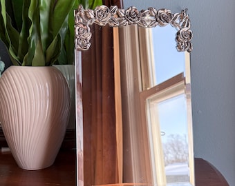 1940s Art Deco Tabletop Mirror with Silver Plated Roses