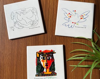 Picasso Art Decorative Tiles Set of 3,  Vintage Mid Century Modern Wall Decor