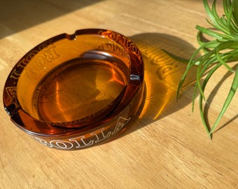 Large Bolla Italian Wine Cafe Ashtray, Vintage 1970s Amber Glass