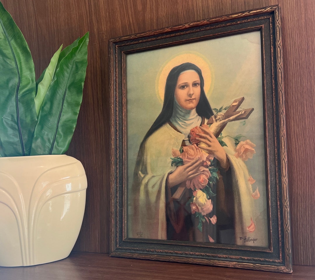 St Therese of Lisieux Portrait, Catholic Art Print Lithograph, Framed ...