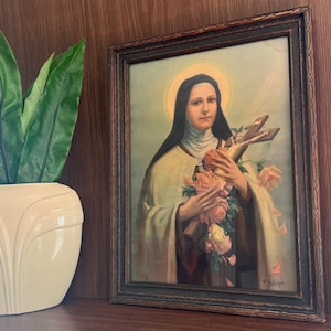 St Therese of Lisieux Portrait, Catholic Art Print Lithograph, Framed ...