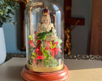 Vintage Infant Jesus of Prague Statue in Cloche