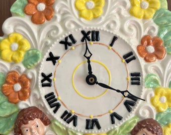 Vintage Cherub Mantel Clock, Maximalist Coquette Hand-painted