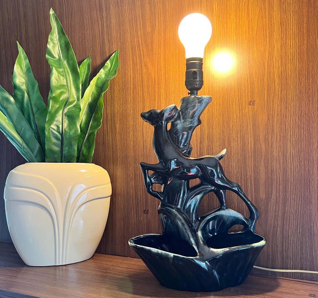 Vintage Table Lamp, TV Light, Mid Century Ceramic Deer Planter