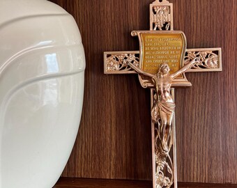 Vintage Wall Hanging Crucifix, "I Am the Resurrection and the Life"