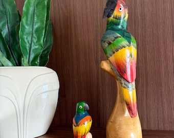 Vintage Hand-Carved Parrot Figurines