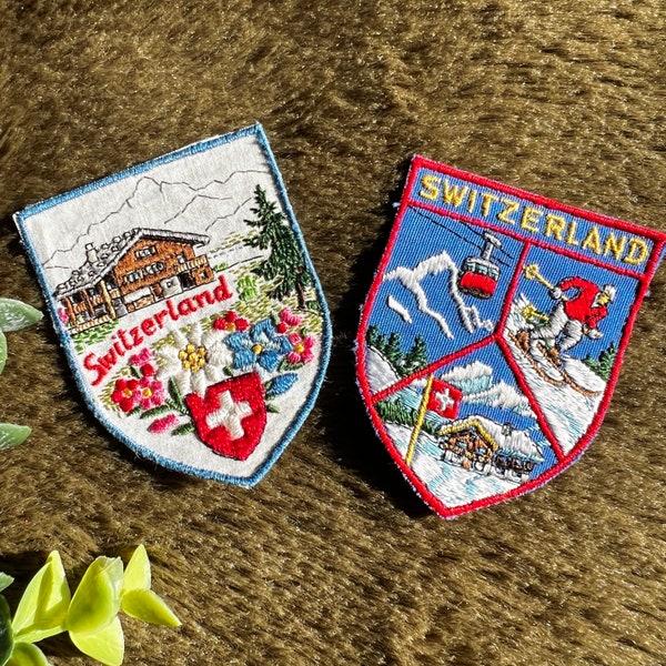 Vintage Swiss Travel Patches, Switzerland Souvenir Woven Sew On Sampson Badges