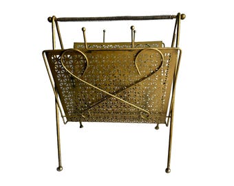 Mid-Century Brass Magazine Rack or Vinyl Record Holder