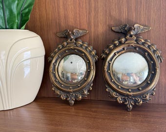 Antique Federal Eagle Crest Mirrors, Bronze Clad, Mercury Glass, Set of Two