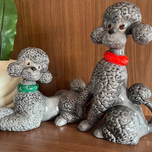 Mid Century Dog Figurine, Vintage Poodle Dog Statue, Blue Standard