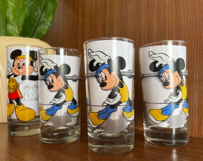 Vintage Mickey and Minnie Mouse Aerobics Drinking Glasses