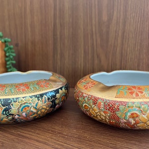 Vintage Cloisonne Cigar Ashtrays, Chinese Antique Enamel on Porcelain Floral Ring Dish or Trinket Dish, Mid Century Ceramic Ashtray