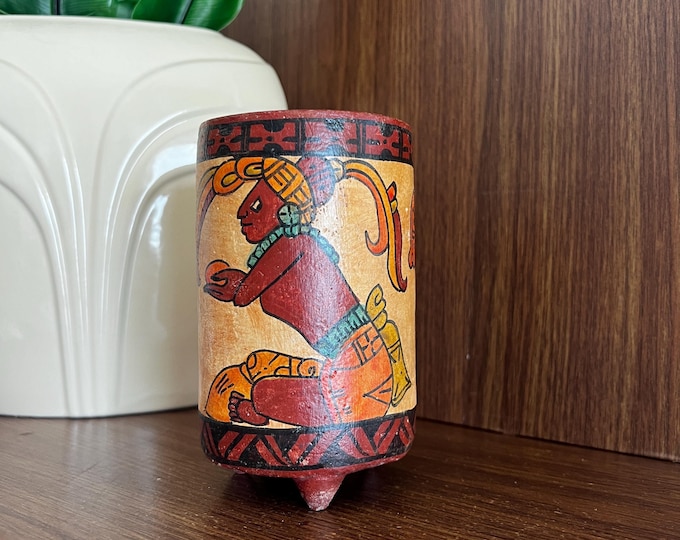 Vintage Aztec or Mayan Inspired Art Terracotta Art Vase