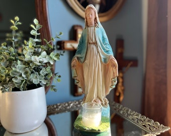 Vintage Virgin Mary Statue with Candle Holder