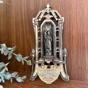 Vintage Holy Water Font, Stoup, Madonna and Child, Gothic Wall Art, Made in France, Virgin Mary and Jesus, Antique Religious Oddities
