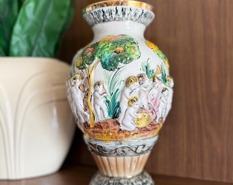Vintage Baroque Revival Flower Vase with Bas Relief Cherubs, Made in Portugal