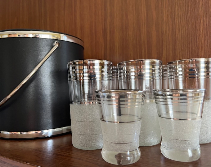 Mid Century Modern Cocktail Glasses and Ice Bucket
