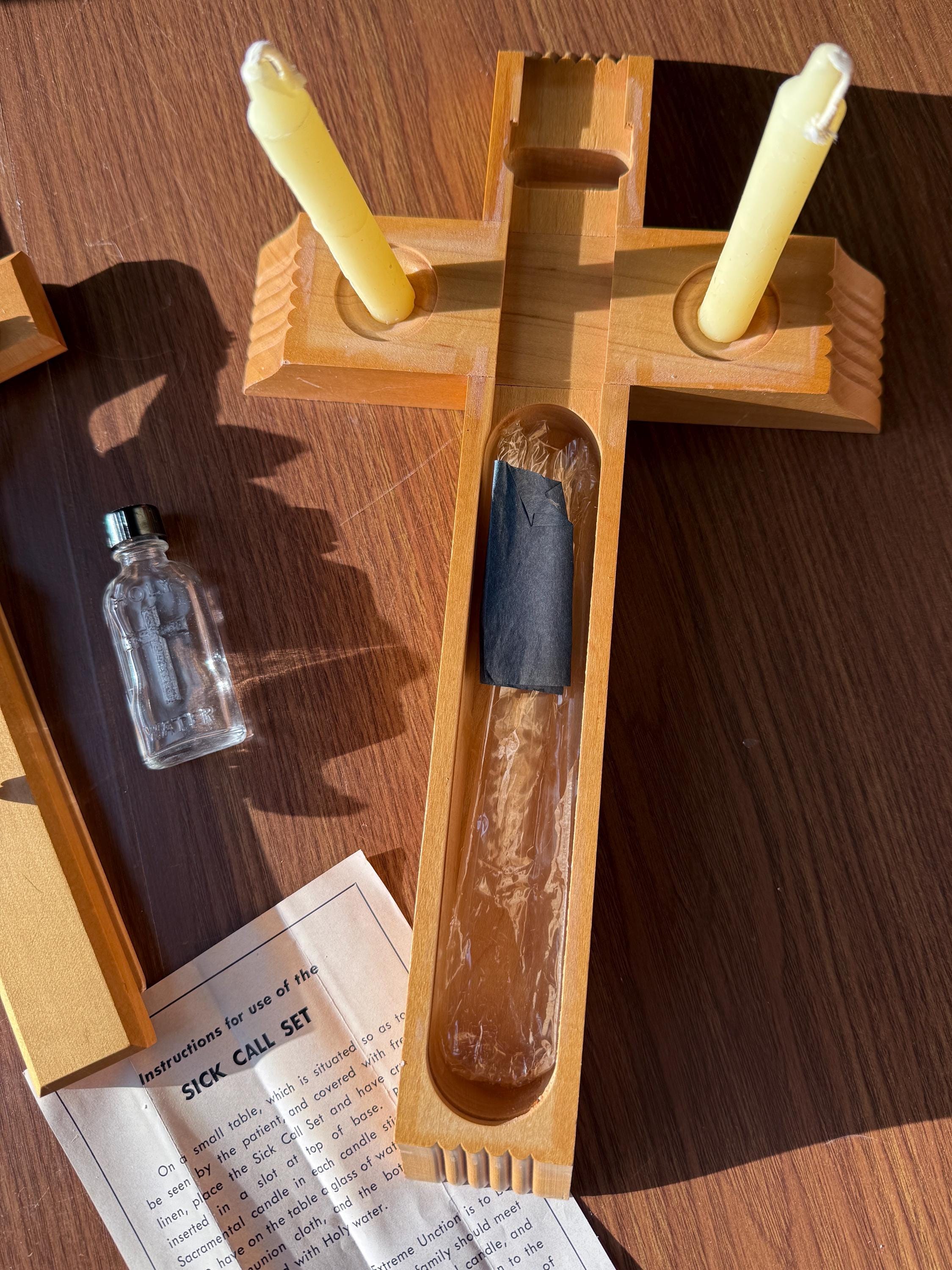 Vintage Last Rites Crucifix, Sick Call Set With Candles and Holy