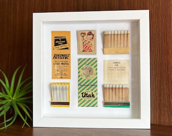Framed Vintage Matchbook Collage in Retro Green