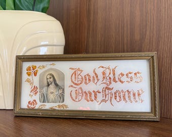 "God Bless Our Home" Sign with Portrait of Jesus