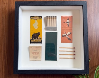 National Parks, Yellowstone Matchbook Wall Art Collage with Vintage Matches for Bar, Kitchen Wall Decor, Apartment Decor or Home Decor