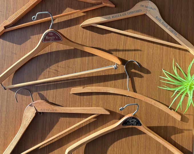 Vintage Wooden Hangers with Antique Advertising from Hotels, Cruise Ships and Boutiques in Troy, NY, Boston, Mass