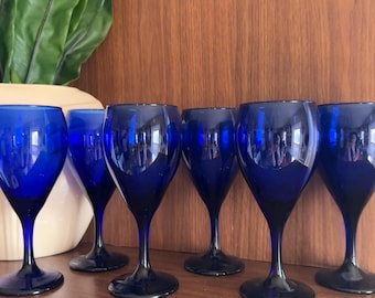 Vintage Cobalt Blue Wine Glasses by Libbey