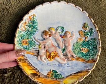 ★希少 Saint Clement サン クレマン 蓋付き キャセロールボウル★ Italian Ceramic Relief Plate by Capodimonte Italy, Handpainted