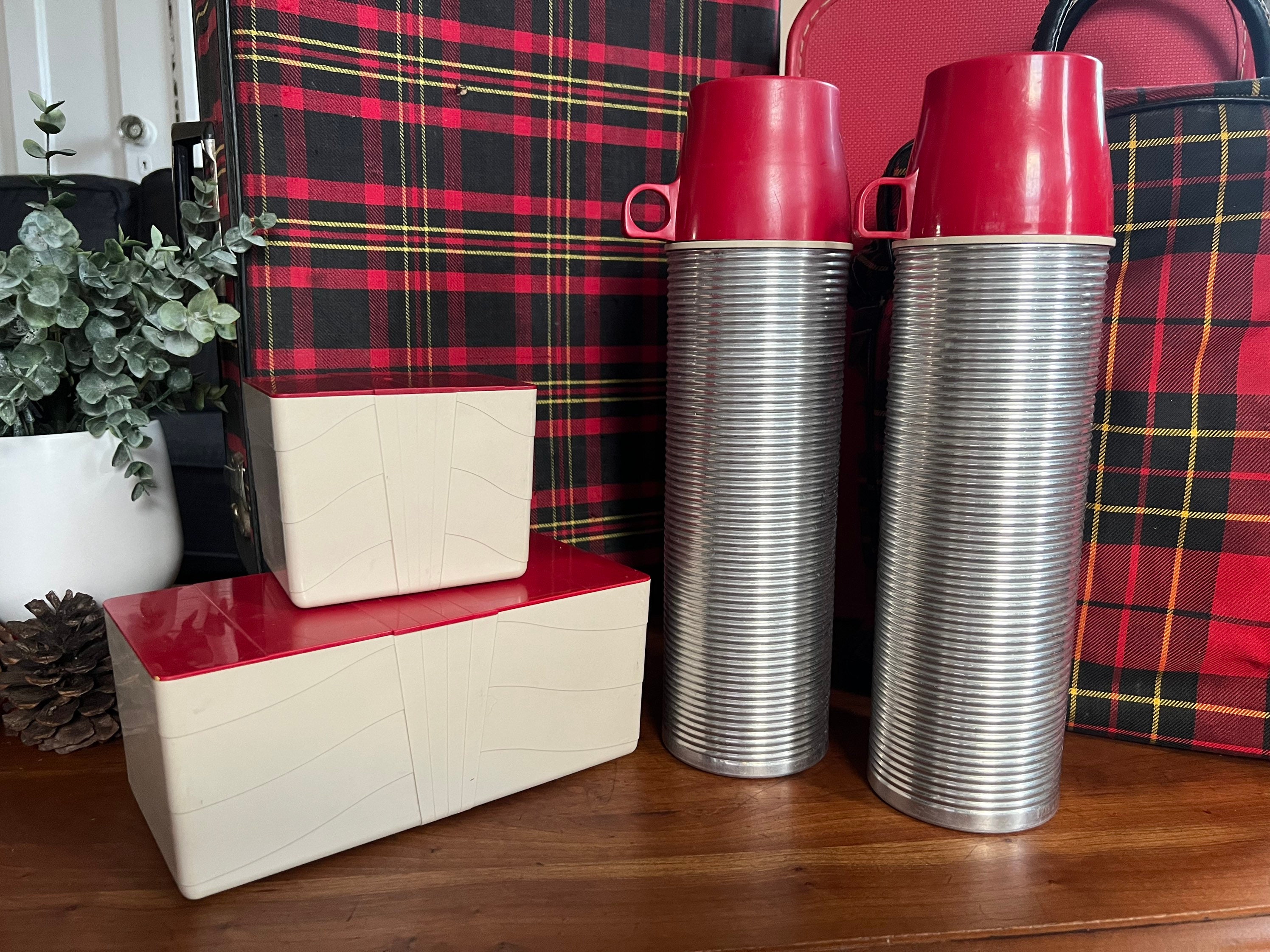 Vintage Red Plaid Thermos G-vg Condition No Cup