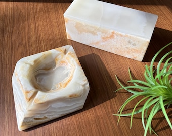 Vintage Marble Ashtray and Stash Box Set, Mid Century Modern